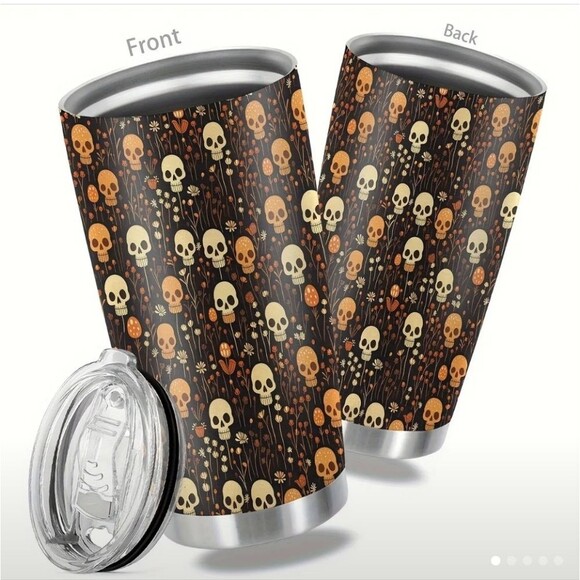 Spooky Chic Skull & Floral Double Wall Insulated Tumbler with Sliding Lid - 20oz - Picture 1 of 5